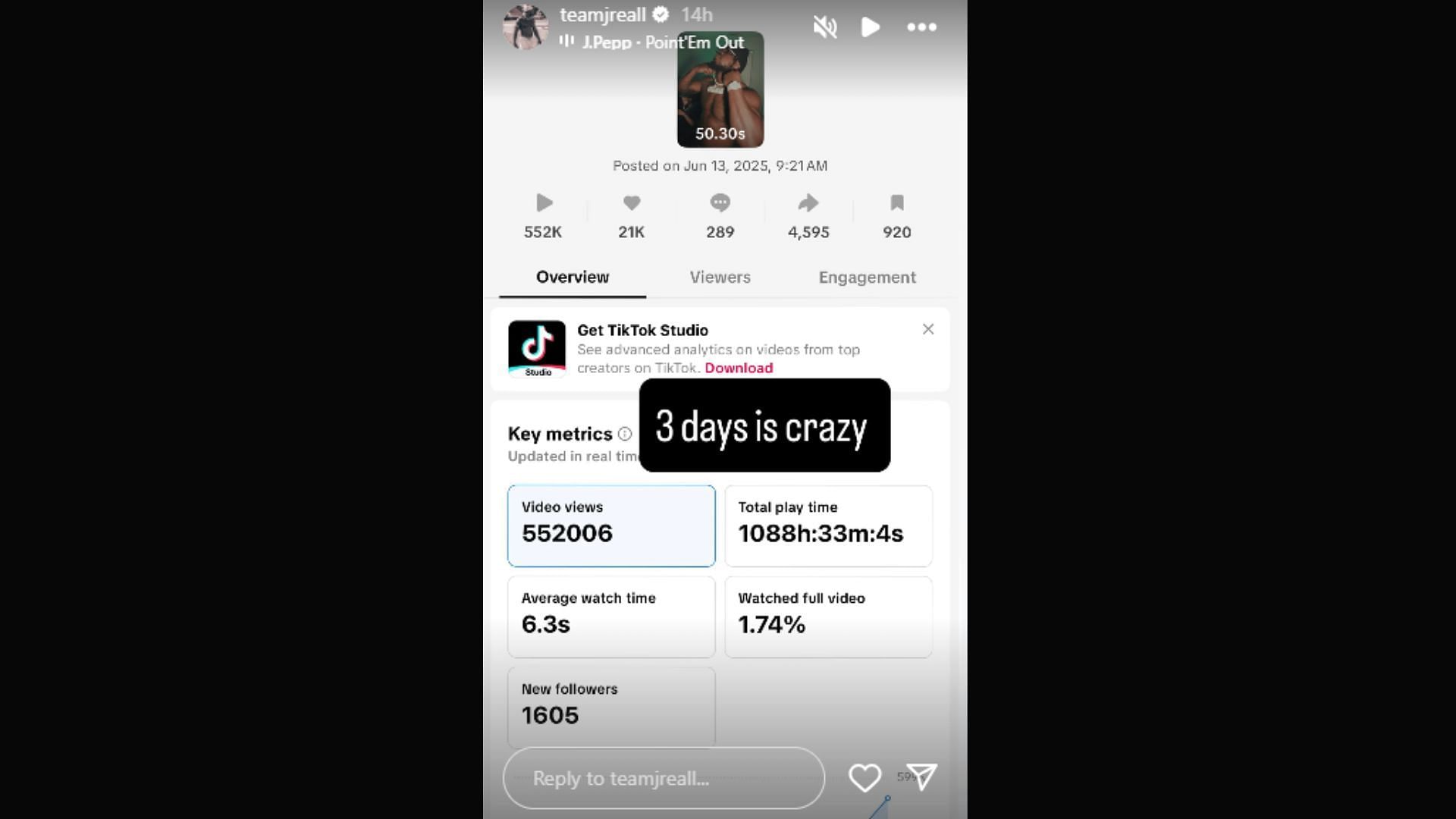 Peppers commented on the success of his rap single (image credit: instagram/teamjreall)